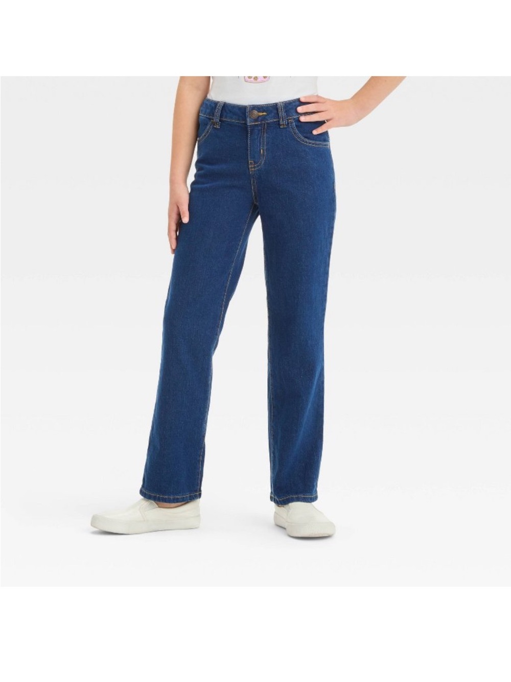 NWT Cat & Jack Girls Straight Leg Jeans Size 8 Blue Adjustable Waist Denim